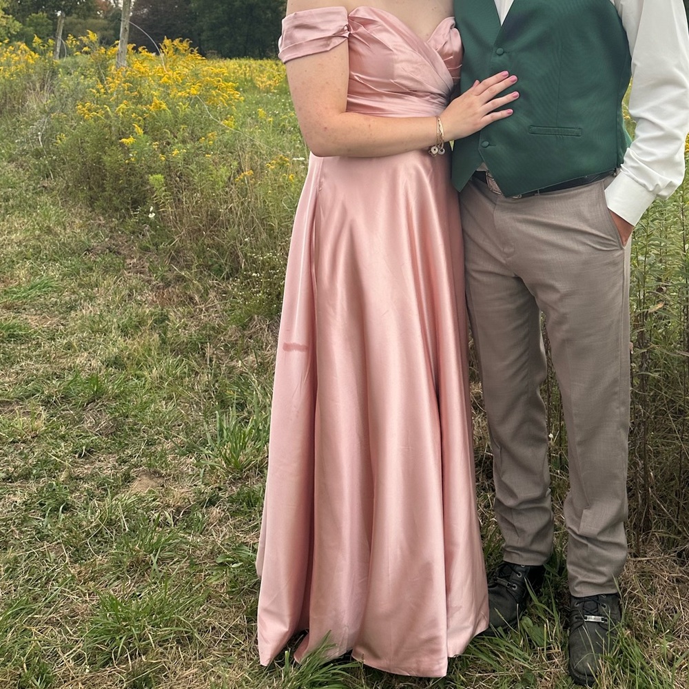 Blush Pink Satin Off-Shoulder Evening Gown